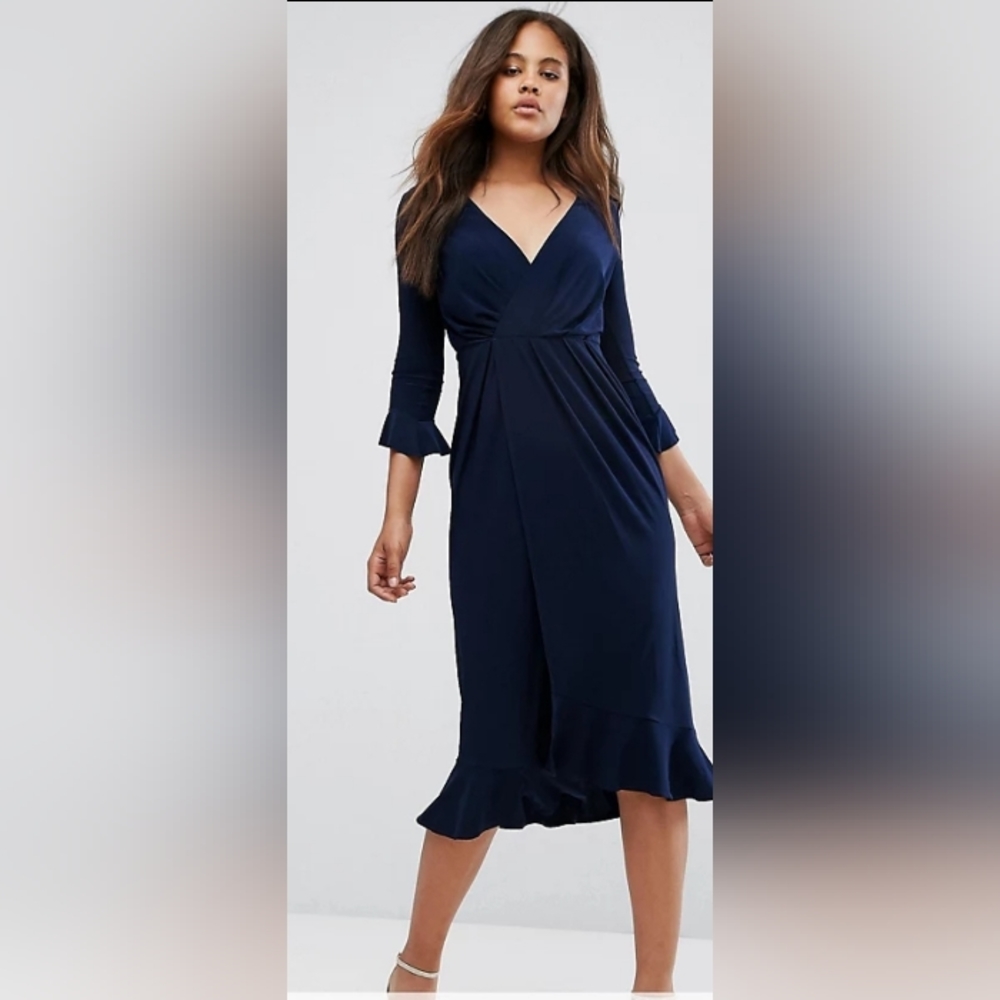 ASOS Navy Wrap Front Midi Dress NWT